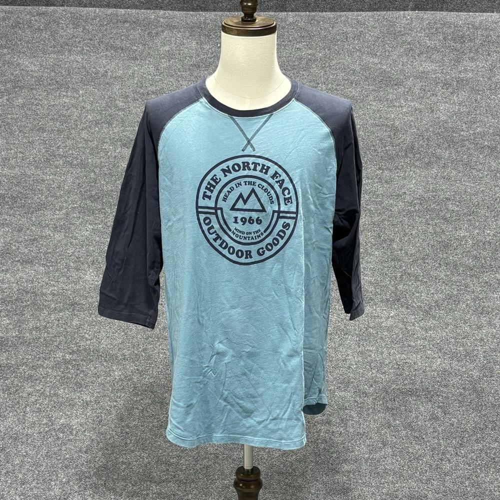 North Face Shirt Mens XL Blue Black Raglan Outdoor Goods Long Sleeve Tee
